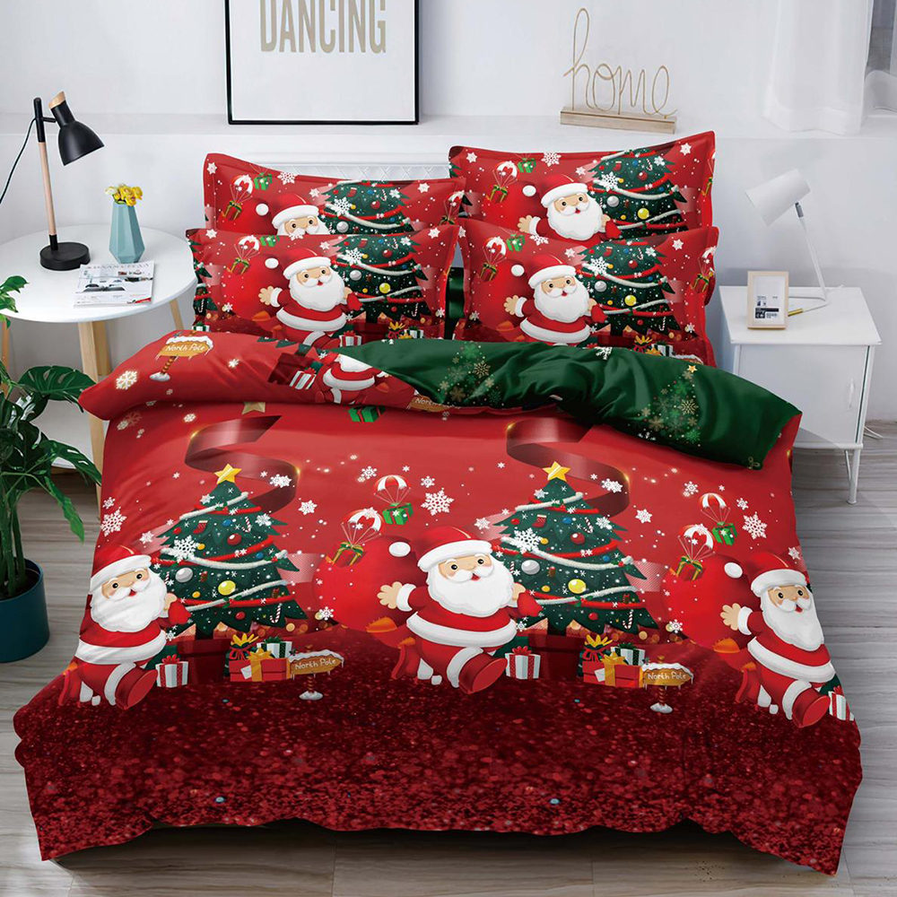 Set Lenjerie Pat Dublu , Cearceaf cu Elastic, 6 Piese din Bumbac Finet , Mos Craciun LFE2JH-XMAS003 1 Set Lenjerie Pat Dublu , Cearceaf cu Elastic, 6 Piese din Bumbac Finet , Mos Craciun LFE2JH-XMAS003