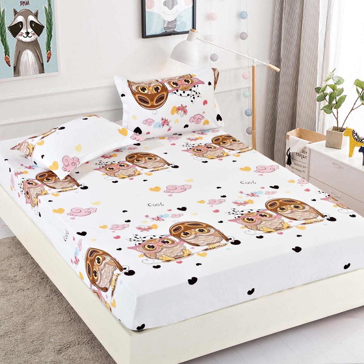 Set husa pentru pat 90*200 cm confectionata din bumbac finet cu imprimeu + 2 fete de perna HP1JH-016 1 Set husa pentru pat 90*200 cm confectionata din bumbac finet cu imprimeu + 2 fete de perna HP1JH-016