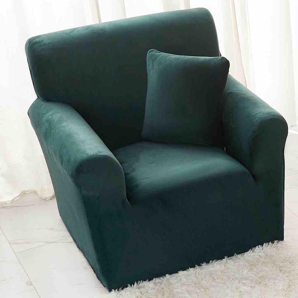 Husa elastica din catifea, fotoliu , cu brate, Verde 1 Husa elastica din catifea, fotoliu , cu brate, Verde