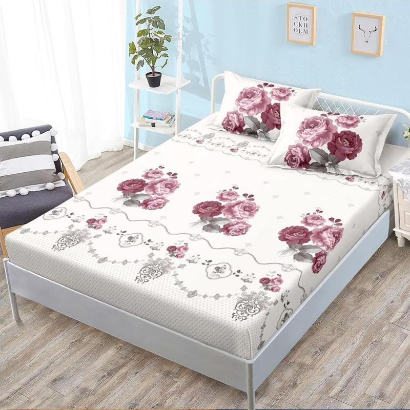 Set husa pentru pat 160*200 cm confectionata din material textil tip finet cu imprimeu + 2 fete de perna HP160-106 1 Set husa pentru pat 160*200 cm confectionata din material textil tip finet cu imprimeu + 2 fete de perna HP160-106