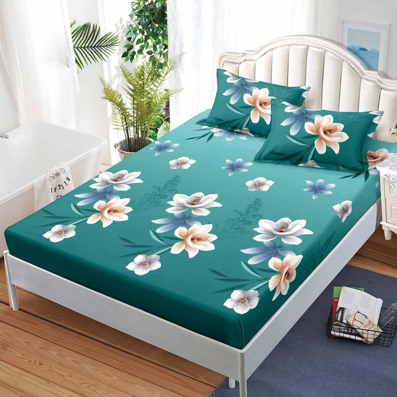 Set husa pentru pat 160*200 cm confectionata din material textil tip finet cu imprimeu + 2 fete de perna HP160-126 1 Set husa pentru pat 160*200 cm confectionata din material textil tip finet cu imprimeu + 2 fete de perna HP160-126