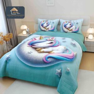 Set Cuvertura si 2 Fete de Perna, Imprimeu 5D Unicorn Somnoros