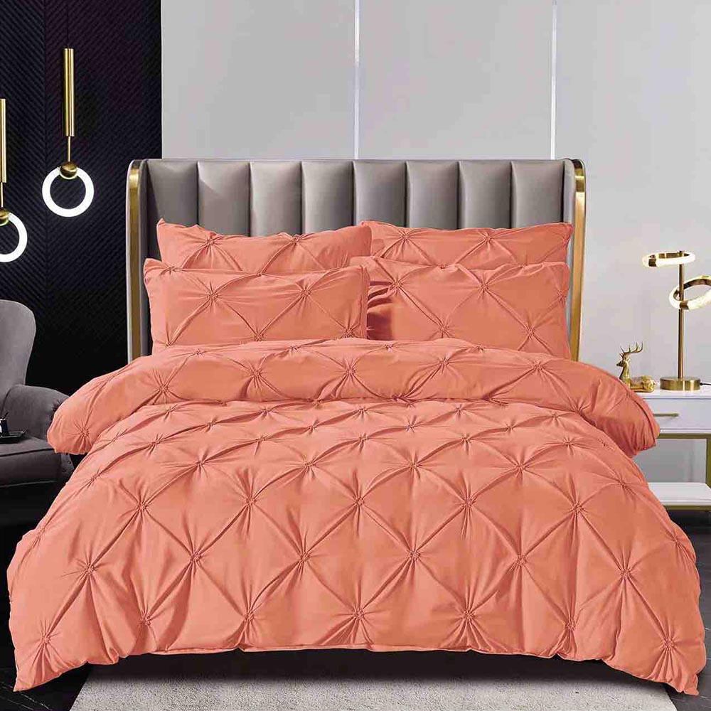 Lenjerie de pat cu pliuri pentru pat dublu - finet , 6 piese, Cearceaf cu elastic - Somon 1 Lenjerie de pat cu pliuri pentru pat dublu - finet , 6 piese, Cearceaf cu elastic - Somon