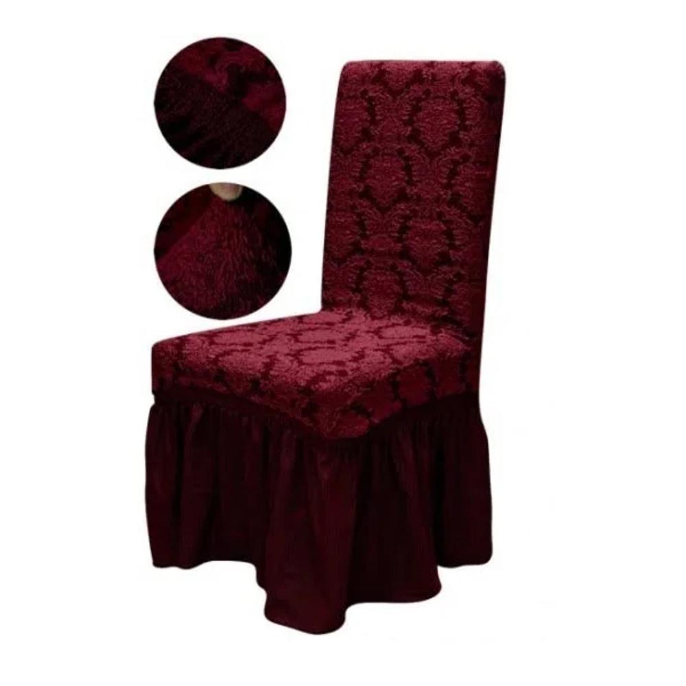 Set 6 huse elastice pentru scaune, cu volanas, model Jacquard Bordo 1 Set 6 huse elastice pentru scaune, cu volanas, model Jacquard Bordo