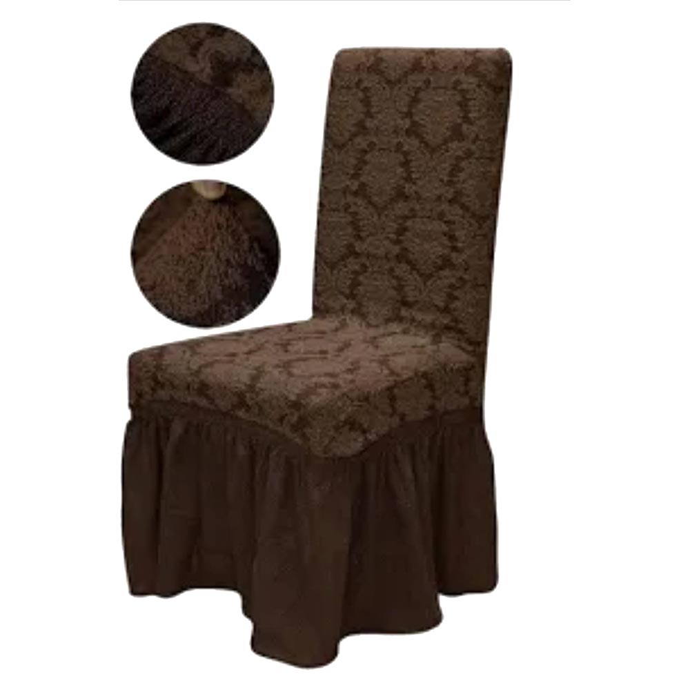 Set 6 huse elastice pentru scaune, cu volanas, model Jacquard Maro 1 Set 6 huse elastice pentru scaune, cu volanas, model Jacquard Maro