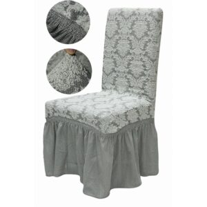Set 6 huse elastice pentru scaune, cu volanas, model Jacquard Gri