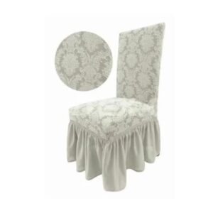 Set 6 huse elastice pentru scaune, cu volanas, model Jacquard Alb