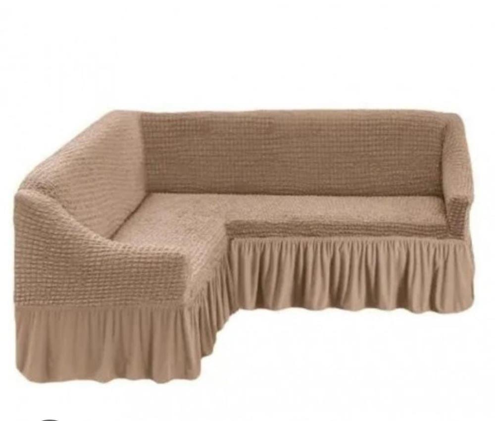 Husa cu volan coltar - material creponat Bej Inchis 1 Husa cu volan coltar - material creponat Bej Inchis