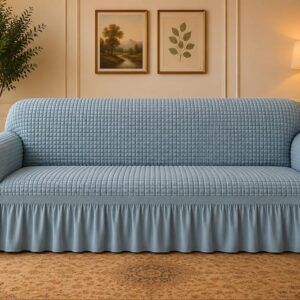 Husa cu volan canapea 3 locuri - material creponat Bleu