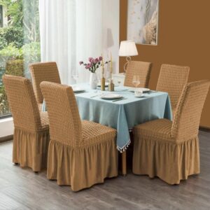 Set 6 huse scaune, creponate si elastice cu volanas  Cappucinno