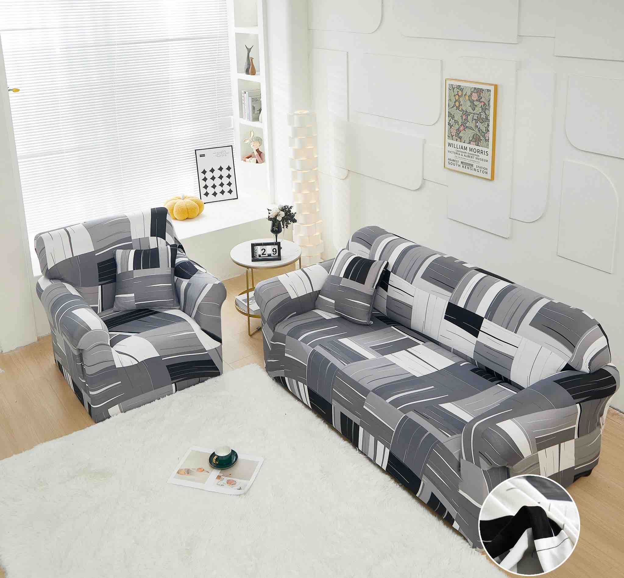 Set Husa Elastica pentru Canapea 2 Locuri + Fata de Perna 1 Set Husa Elastica pentru Canapea 2 Locuri + Fata de Perna