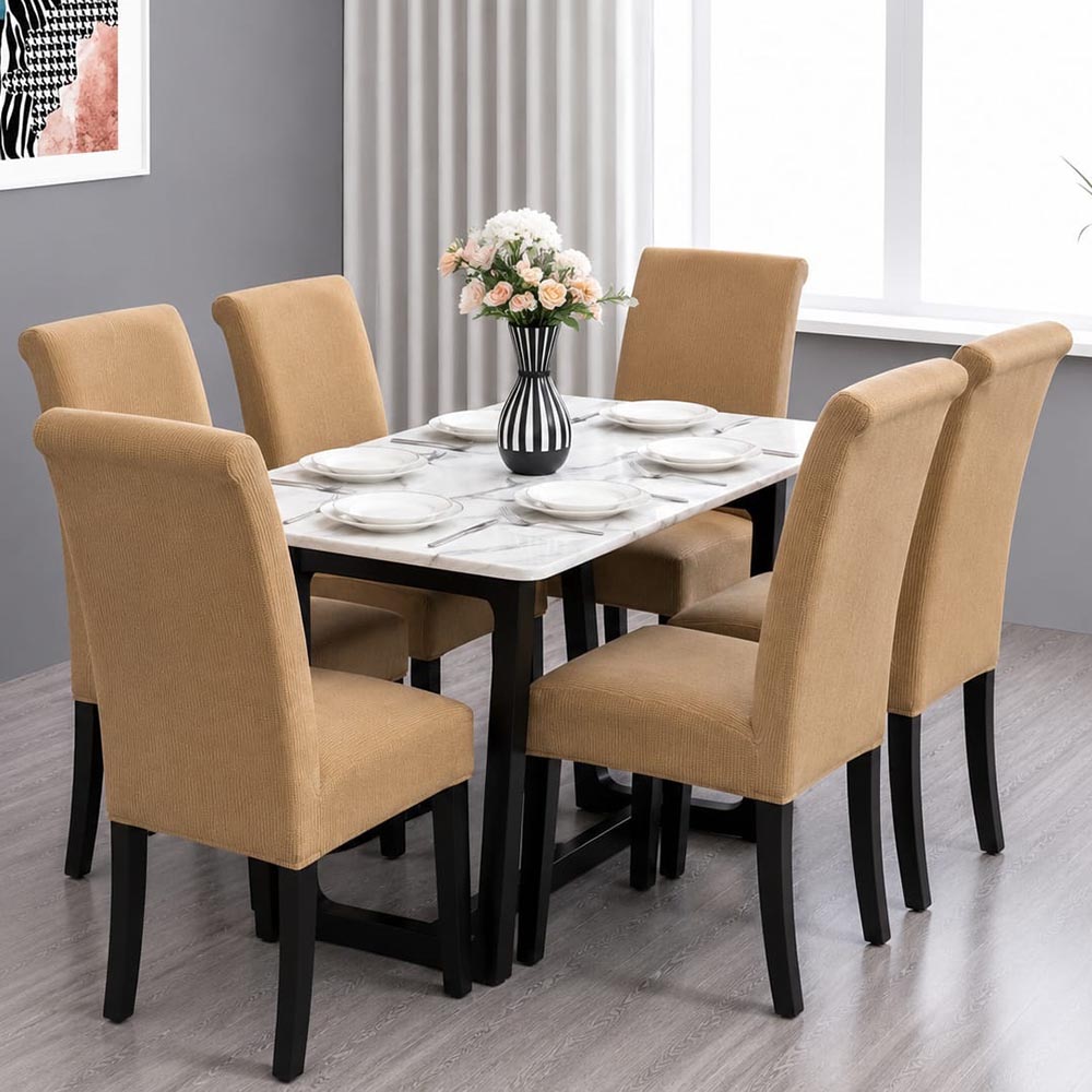 Set Huse Scaune, 6 Piese, cu Elastic , Cappuccino 1 Set Huse Scaune, 6 Piese, cu Elastic , Cappuccino