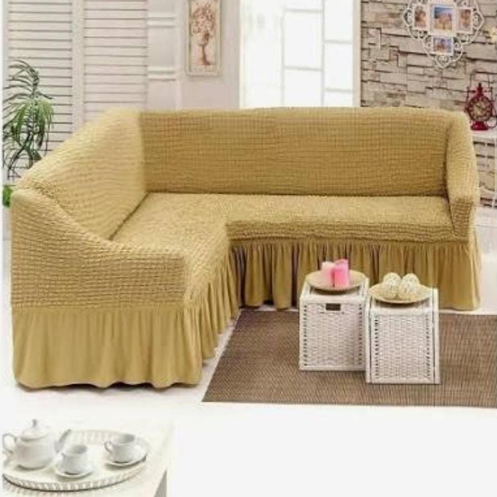 Husa cu volan coltar - material creponat Crem 1 Husa cu volan coltar - material creponat Crem