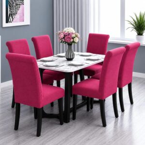 Set Huse Scaune, 6 Piese, cu Elastic , Fuchsia
