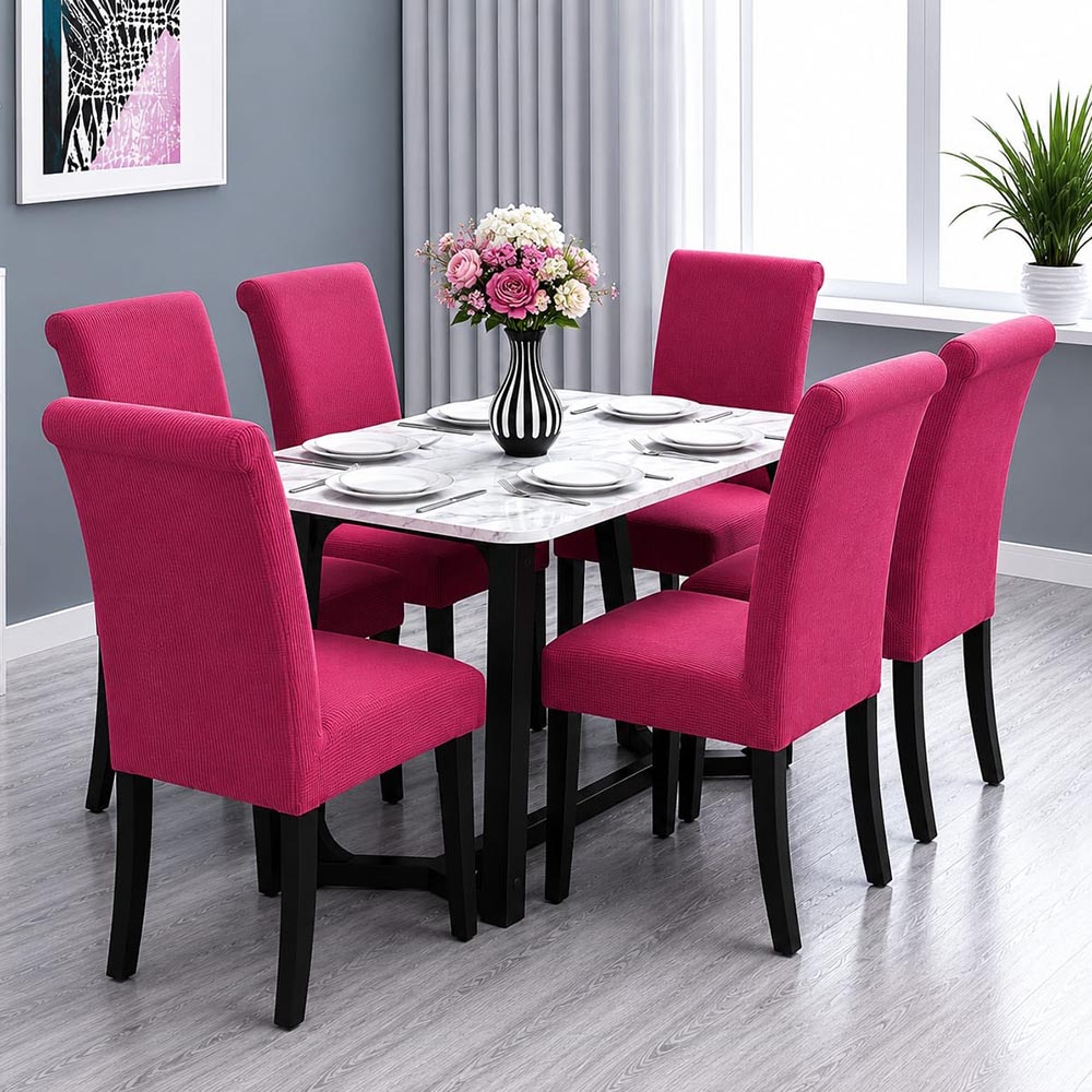 Set Huse Scaune, 6 Piese, cu Elastic , Fuchsia 1 Set Huse Scaune, 6 Piese, cu Elastic , Fuchsia