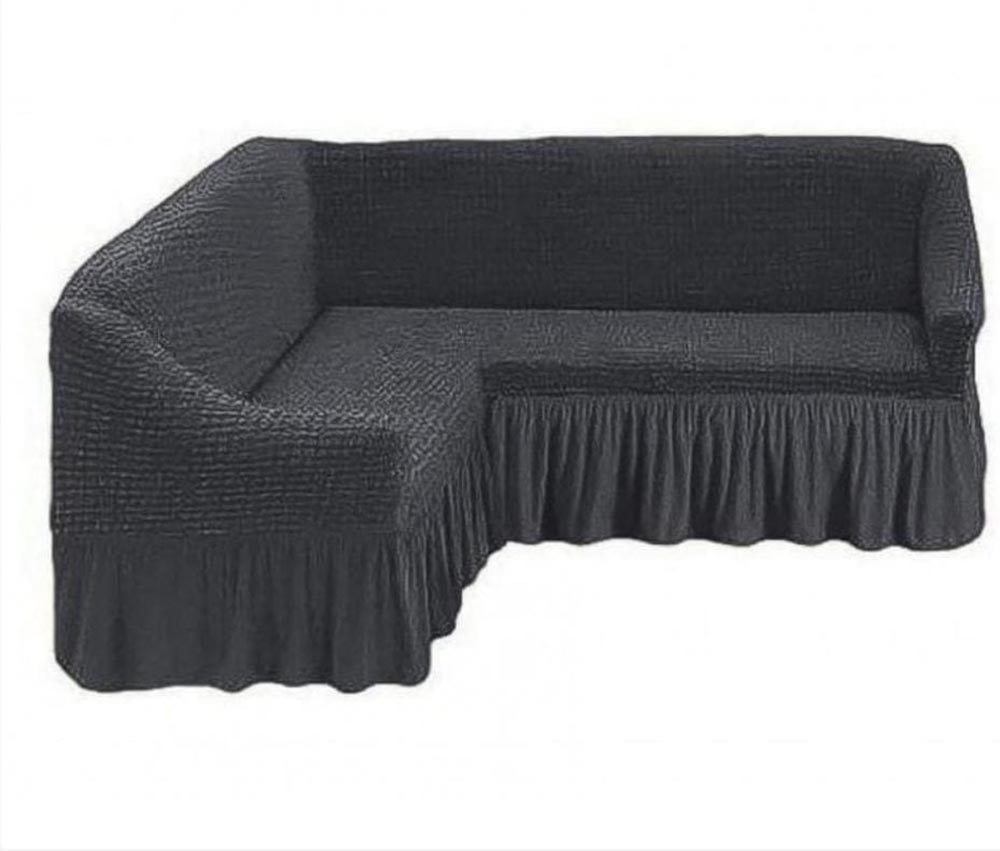 Husa cu volan coltar - material creponat Gri inchis 1 Husa cu volan coltar - material creponat Gri inchis