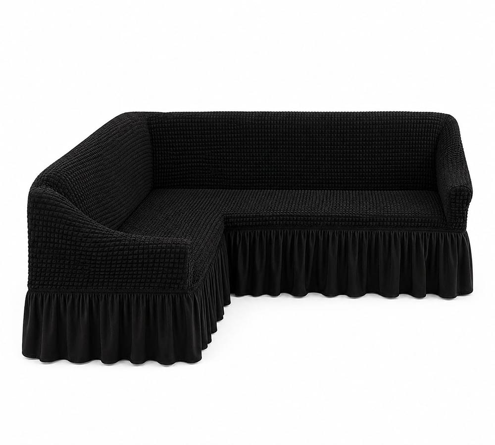 Husa cu volan coltar - material creponat Negru 1 Husa cu volan coltar - material creponat Negru