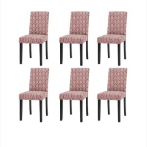 Set 6 huse elastice pentru scaune,  model Jacquard  Roz