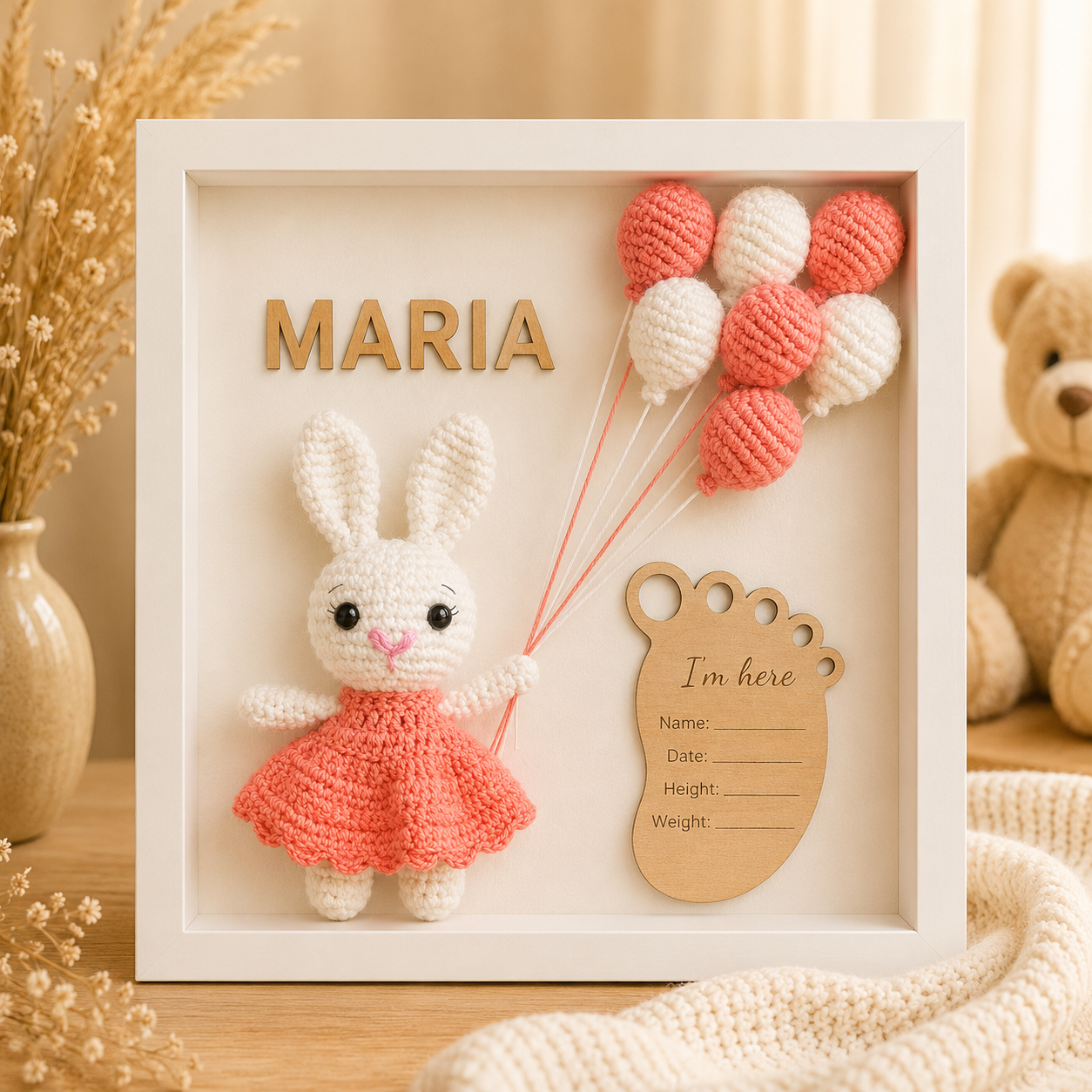 Tablou personalizat Shadow Box – Iepuras fetita rochita somon 1 Tablou personalizat Shadow Box – Iepuras fetita rochita somon