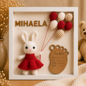 Tablou personalizat Shadow Box – Iepuras fetita rochita rosie
