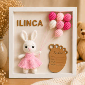 Tablou personalizat Shadow Box – Iepuras fetita rochita roz