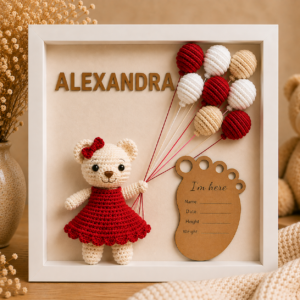 Tablou personalizat Shadow Box – Ursulet fetita rochita rosie