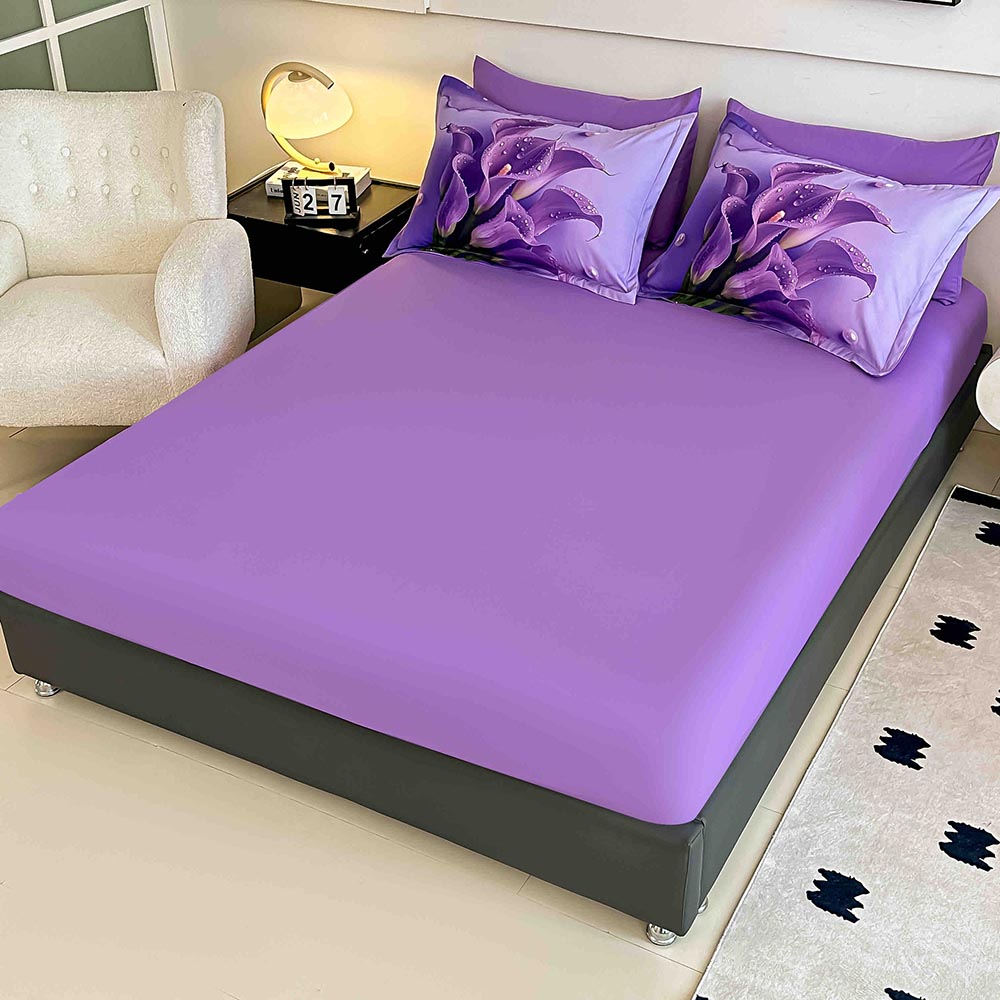 Lenjerie de pat dublu , Tesatura tip Finet, 6 piese , Imprimeu 5D Mov cu Flori Cala 2 Lenjerie de pat dublu , Tesatura tip Finet, 6 piese , Imprimeu 5D Mov cu Flori Cala - imagine 2