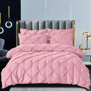 Lenjerie de pat cu pliuri  pentru pat dublu  - finet , 6 piese - Roz Pastel