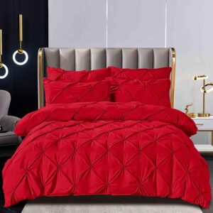 Lenjerie de pat cu pliuri  pentru pat dublu  - finet , 6 piese, Cearceaf cu elastic - Rosu