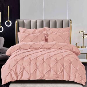 Lenjerie de pat cu pliuri  pentru pat dublu  - finet , 6 piese, Cearceaf cu elastic - Roz Pastel