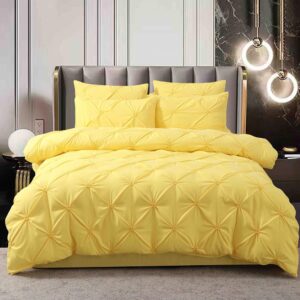 Lenjerie de pat cu pliuri  pentru pat dublu  - finet , 6 piese, Cearceaf cu elastic - Galben