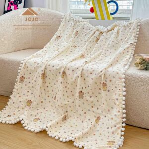 Păturică copii din bumbac 100% și Minky 3D, 100 x 150 cm  – Crem, model cu Ursuleti
