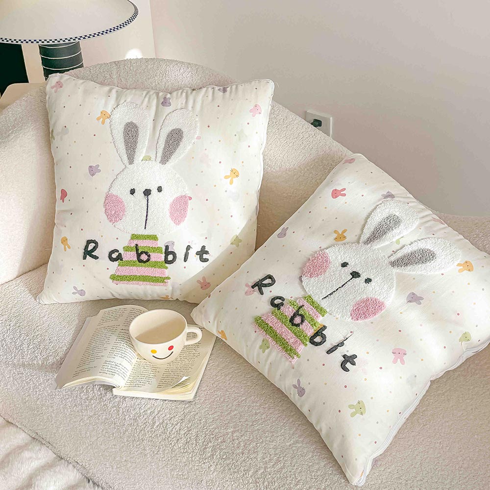 Pilotă pentru copii 2 în 1, 100% Bumbac, Transformabilă în Pernă – 150 x 200 cm, Crem Multicolor, Model Iepuraș 5 Pilotă pentru copii 2 în 1, 100% Bumbac, Transformabilă în Pernă – 150 x 200 cm, Crem Multicolor, Model Iepuraș - imagine 5