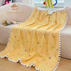 Păturică copii din bumbac 100% și Minky 3D, 100 x 150 cm  – Galben, model cu Căluți Balansoar