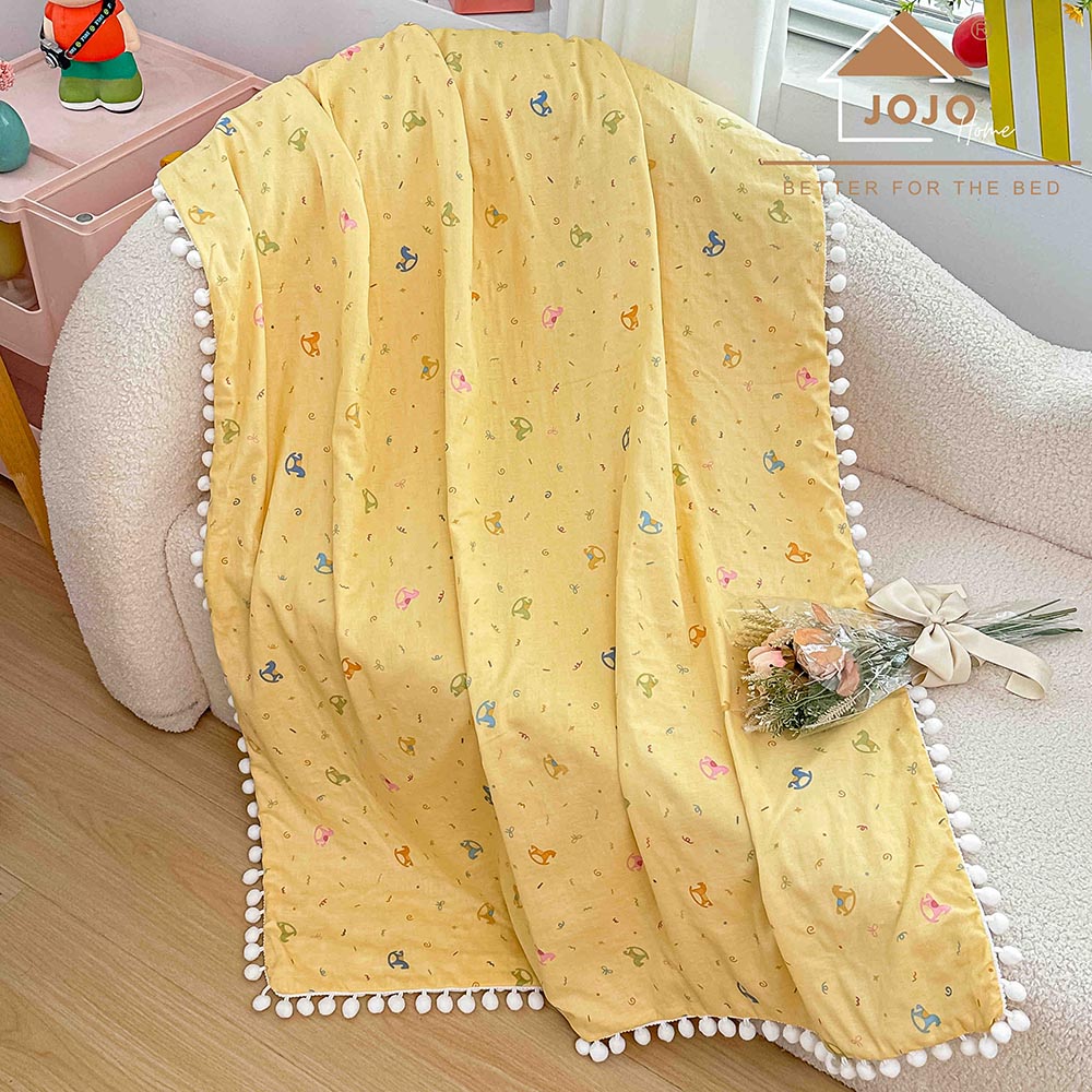 Păturică copii din bumbac 100% și Minky 3D, 100 x 150 cm – Galben, model cu Căluți Balansoar 2 Păturică copii din bumbac 100% și Minky 3D, 100 x 150 cm – Galben, model cu Căluți Balansoar - imagine 2