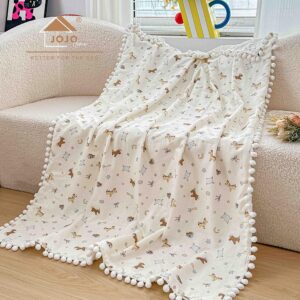 Păturică copii din bumbac 100% și Minky 3D, 100 x 150 cm  – Ivoire, model cu Ursuleți și Steluțe