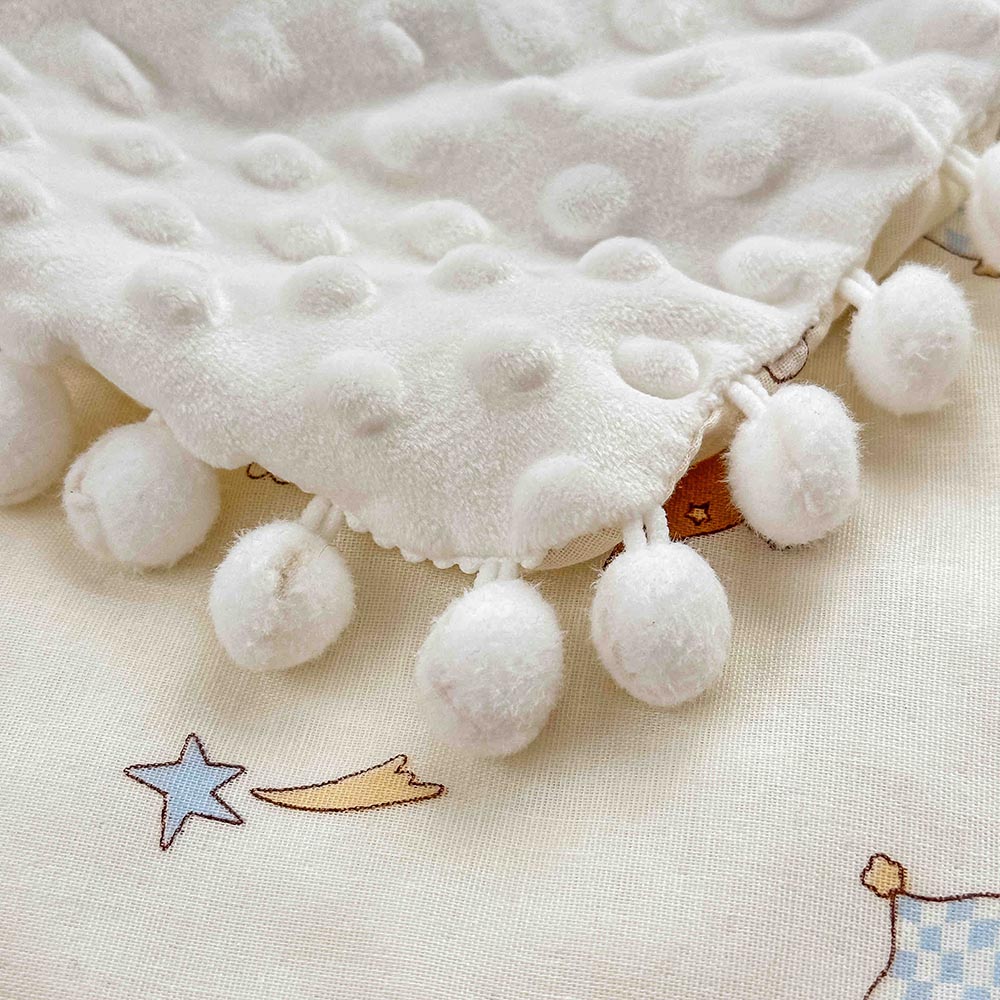 Păturică copii din bumbac 100% și Minky 3D, 100 x 150 cm – Ivoire, model cu Ursuleți și Steluțe 4 Păturică copii din bumbac 100% și Minky 3D, 100 x 150 cm – Ivoire, model cu Ursuleți și Steluțe - imagine 4
