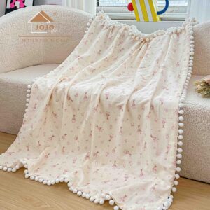 Păturică copii din bumbac 100% și Minky 3D, 100 x 150 cm  – Ivoire , model cu Iepurași Balerine Roz