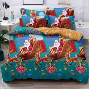 Set Lenjerie Pat Dublu , 6 Piese din Bumbac Finet , Mos Craciun JOLFXMAS31
